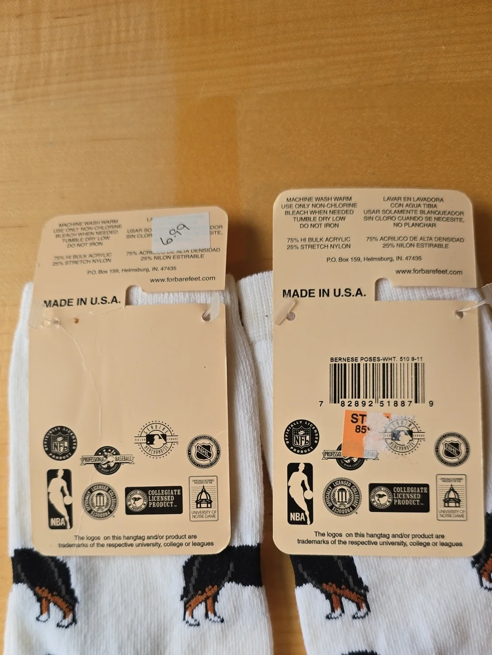 Bernese Mountain Dog Berner socks, 2 pairs, White, NWT 9-11